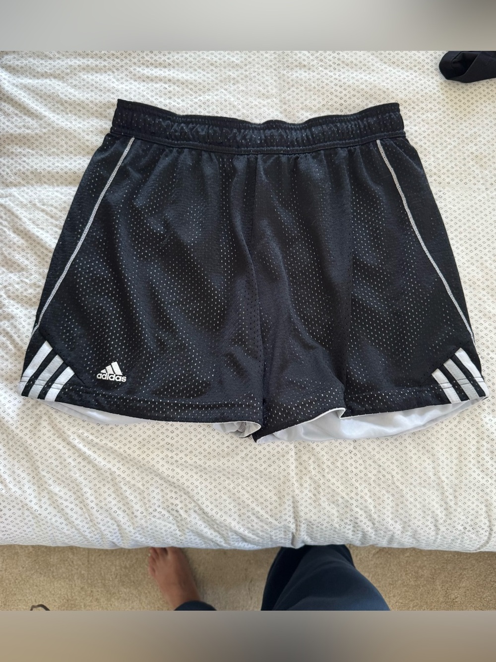 adidas Black Athletic Mesh Shorts with White Trim